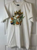York Trinidad T-Shirt Womens Medium Sea-Life Gold Thread Embroidery Coastal - £18.97 GBP