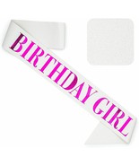 &#39;Birthday Girl&#39; Sash Glitter with Pink Foil - White Glitter Happy Birthd... - $11.87
