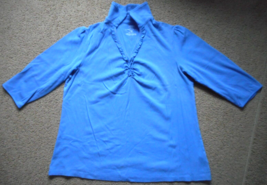 Lane Bryant Womens Shirt 14/16W Blue Ruffle V-Neckline 3/4 Sleeves Moder... - £8.31 GBP