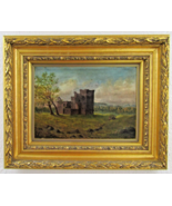 Victorian Original Oil Painting Castle Ruins with People in Gold Gild Frame - $556.37 CAD