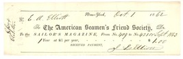 1862 American Seamen&#39;s Friend Society receipt sailor&#39;s magazine antique ephemera - £11.19 GBP