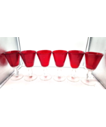 Set of 6 Ruby Red  Hand Blown Vintage Water Goblets With Clear Base - €41,68 EUR