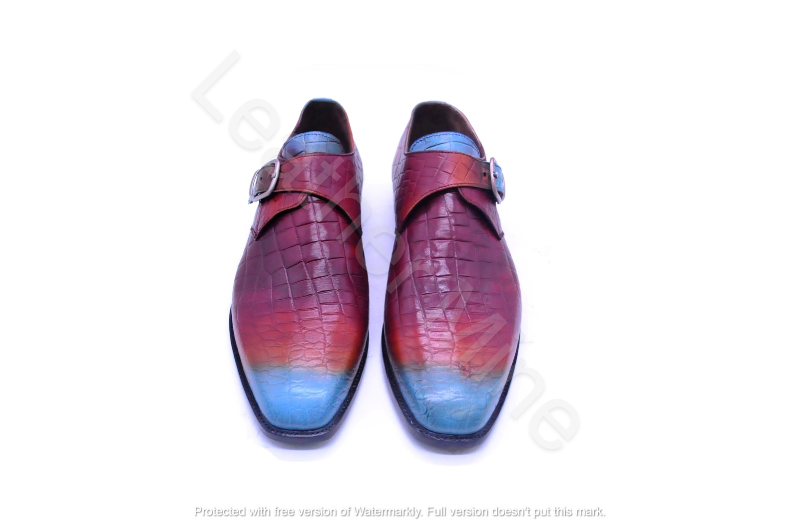 Handmade Men's Brown Patina Leather Monk Strap Dress Shoes For Men