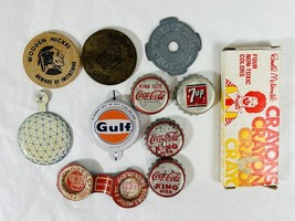 Vintage Coca Cola Bottle Caps Collectible Wooden Nickel Mixed Lot - $8.00