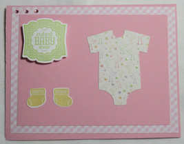 Stampin up! Handmade card Cutest Baby Ever Girl Pink Plaid Green socks Bodysuit - £4.78 GBP