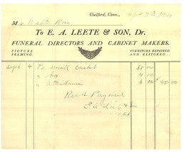 E A Leete funeral invoice waybill 1911 Guilford CT cabinet makers advertising ep - £11.25 GBP