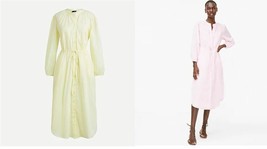 New J Crew Yellow Purple Voile Cotton 3/4 Sleeve Slip Lining Midi Shirt Dress 8 - £52.34 GBP