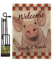 Welcome Piggy Burlap - Impressions Decorative Metal Garden Pole Flag Set GS11012 - £27.12 GBP