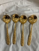 4 National Silver Company GOLDEN NARCISSUS Round Soup Spoons - $25.48