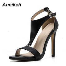 Aneikeh NEW Brown T Strap Stiletto Heels Open Toe Sandals for Women Summer Buckl - £37.80 GBP