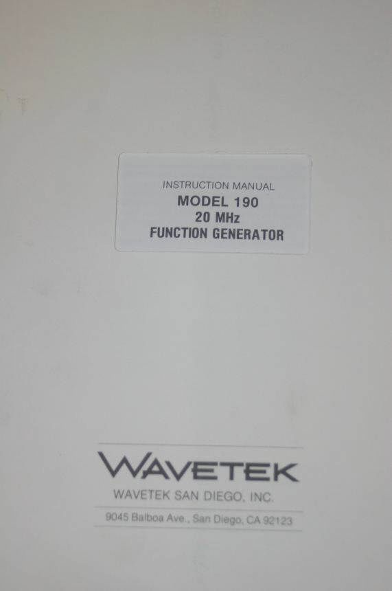 Wavetek 190 20MHz Function Generator Operation Instruction Manual - $24.50