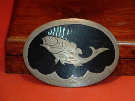 Pre-Owned Bass Fish German Silver Belt Buckle - $17.82