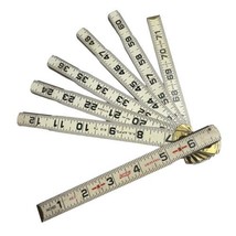 Vintage Lufkin Universal 460 White Wood Folding Ruler 6&#39; 72&quot; with Brass Hinges - £8.51 GBP
