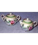 Old Vintage Made in Japan Rose Floral Cream and Sugar with Lids - $19.95