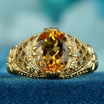 Natural Citrine Vintage Style Filigree Cocktail Ring in 9K Yellow Gold - £559.54 GBP