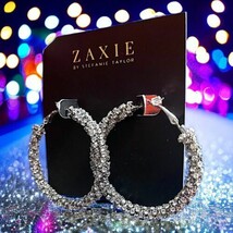ZAXIE by Stefanie Taylor Rhinestone Hoop Earrings in Silver New With Tags RV $38 - $29.69