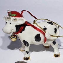 Lenox 2005 Udderly Christmas Cow Ornament Fine China Santa Hat Gold Trim - $16.95