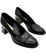 brighton women&#39;s black crocodile print leather block heeled 2&quot; pumps siz... - $31.39 CAD