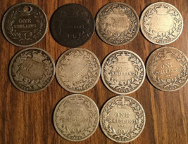 Partial Set Of Victoria Uk Gb Great Britain Silver Shilling Lot Of 10 Coins - £70.55 GBP