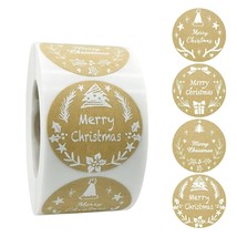 Christmas Sticker, 500 Pcs 4 Styles Kraft Paper Christmas Pattern Sticke... - £8.65 GBP