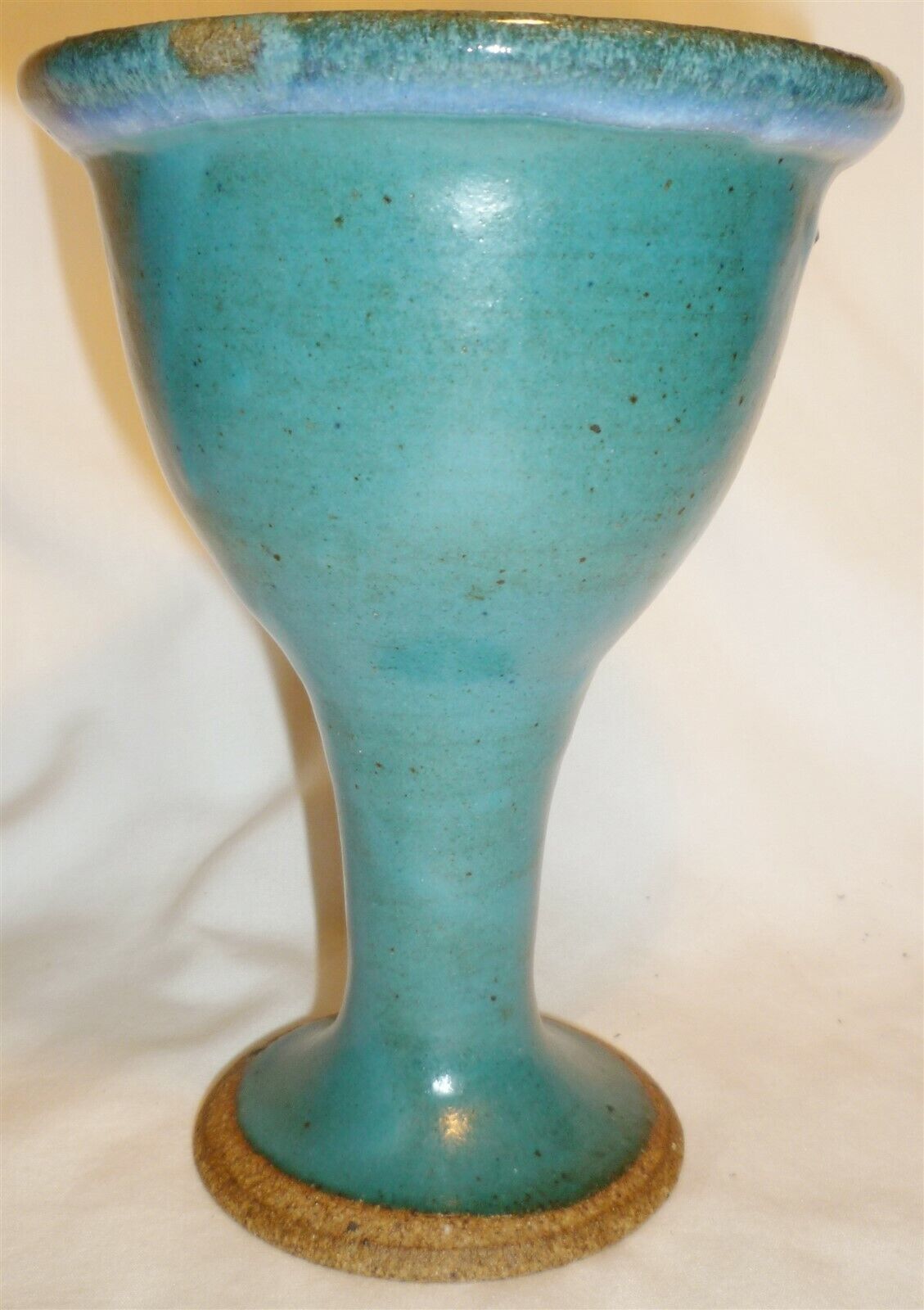 STUDIO ART POTTERY PEDESTAL STEMMED GOBLET CANDLE HOLDER BLUE - $16.00