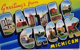 Greetings From Battle Creek Michigan Large Big Letter Postcard Linen Unused - $6.47