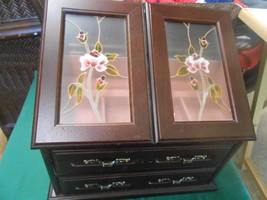 Beautiful  Wood and Glass JEWELRY BOX - $27.31