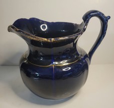 Pitcher Ceramic Cobalt Blue Gilded VTG - £27.52 GBP