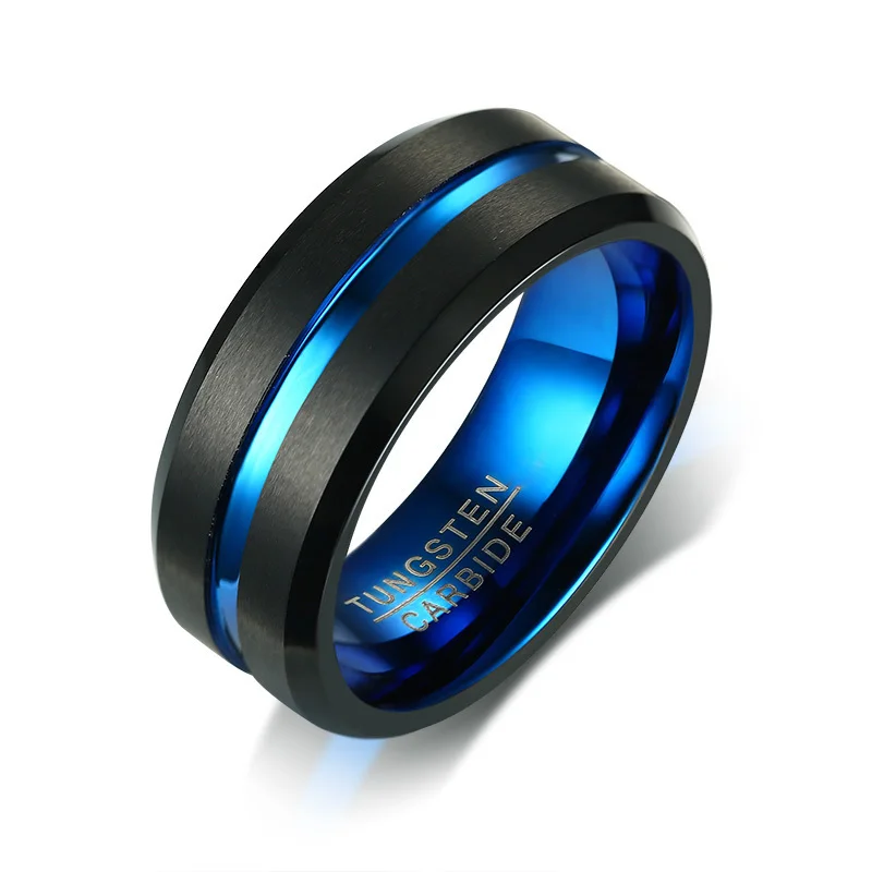 Basic 8mm Tungsten Carbide Rings for Men Jewelry Stylish Thin Line Style Wedding - £146.85 GBP