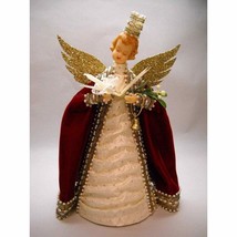 CHRISTMAS Angel VINTAGE in Red Cap CREAM Dress GOLD Wings PEARL Accents - £29.64 GBP