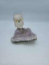 Owl on Quartz Stone Base Hand Carved Home Decoration Animal Gemstone Sculpture - £21.92 GBP