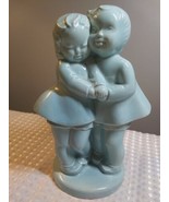 Vtg Pottery Baby Blue BOY LOVES GIRL  Planter Stem Vase Clay Figure 8&quot; - £11.13 GBP