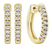 1/4CT Round Natural Diamond Huggies Hoop Earrings 14K Yellow Gold Plated Silver - £170.78 GBP