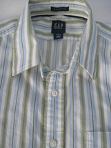 GAP CLASSIC MENS 100% COTTON LS CASUAL BLUE/WHITE PINSTRIPE SHIRT-M-WORN... - £6.73 GBP