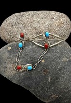 Navajo Silver Tone Faux Turquoise Coral Slave Bracelet Ring Cuff Bracele... - £64.97 GBP