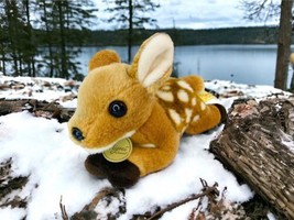 Miyoni Realistic 9” Fawn Baby Deer Stuffed Plush Toy Stuffed Animal Detailed - £12.22 GBP
