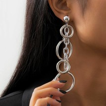 Chain Earrings Punk Long Big Circle Hiphop Statement Large Fashion Jewelry Gift - £6.38 GBP