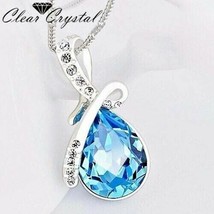 Pendant w/ 20&quot; Chain; Blue Crystal Gem / Pendant only 18k White Gold Plated NEW - $22.71