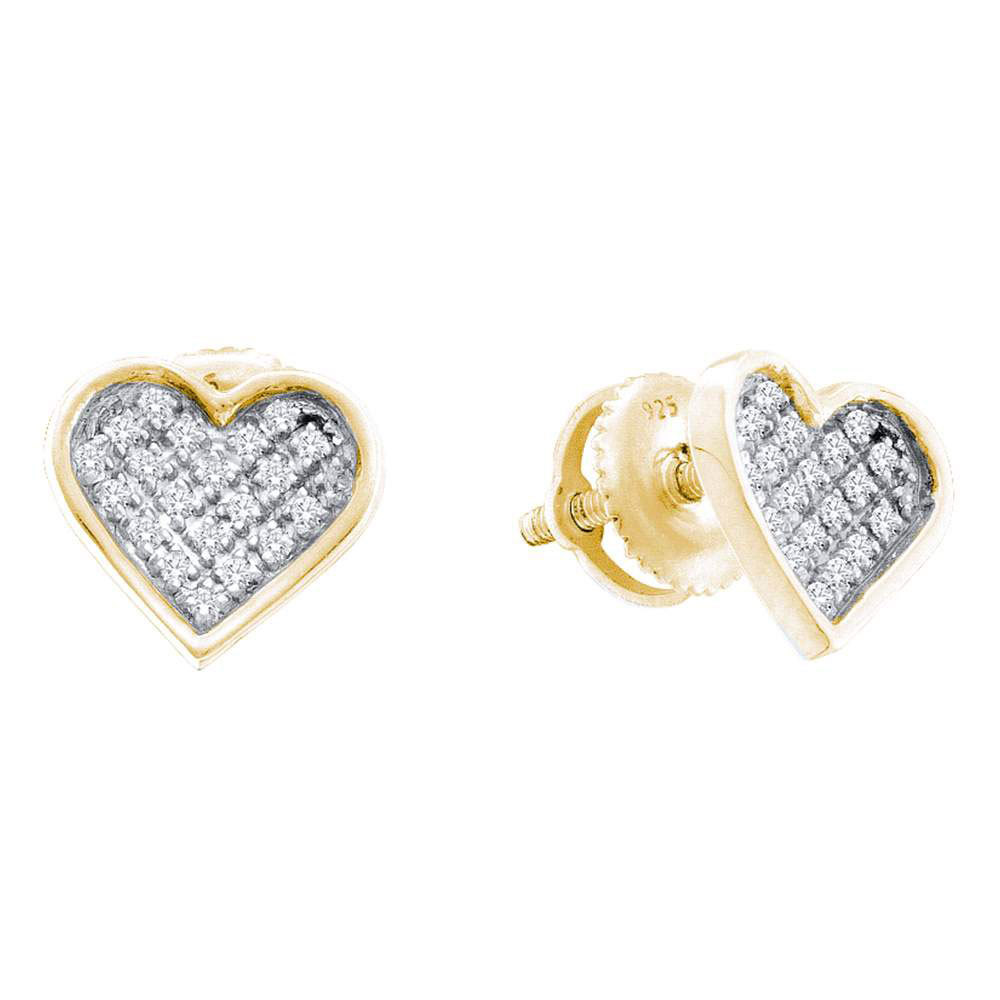 Yellow-tone Sterling Silver Womens Round Diamond Heart Cluster Stud Earr... - $31.00