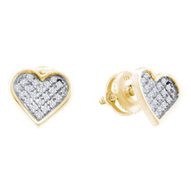 Yellow-tone Sterling Silver Womens Round Diamond Heart Cluster Stud Earrings - £24.78 GBP