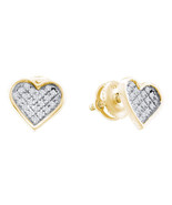 Yellow-tone Sterling Silver Womens Round Diamond Heart Cluster Stud Earr... - £24.38 GBP
