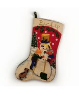 Vtg Christmas Stocking Needlepoint Handmade Wool Snowman Children Dog 60... - $65.26