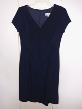 NORTH STYLE LADIES SS NAVY STRETCH V-NECK RUCHED DRESS-10-LINED-NWOT-CUTE - £13.13 GBP