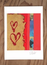 Two Painted Hearts on Torn Kraft Paper Abstract Collage Greeting Card - £10.95 GBP