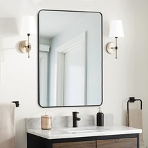 Rectangle Wall Mounted Mirror With Brushed Metal Frame Modern Vanity Mirror With - $77.98