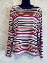 Lands&#39; End Rash Guard Womens Multicolor Striped Pullover Long Sleeve Large - £16.99 GBP