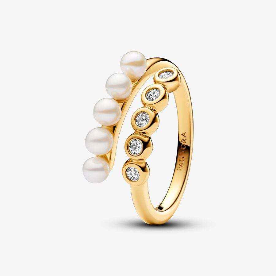 14k Gold-plated Treated Freshwater Cultured Pearls & Stones Open Ring 163146C01