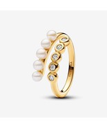14k Gold-plated Treated Freshwater Cultured Pearls &amp; Stones Open Ring 16... - $26.89 CAD