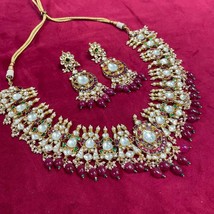 VeroniQ Trends-Bridal Indian Necklace-Gold Plated in handmade Kundan &amp; Faux Ruby - £311.69 GBP