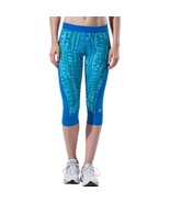 Adidas Donna Techfit Wild Striscia Stampa Collant Capri Blu - $38.28 CAD